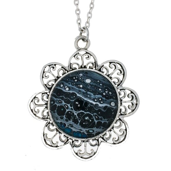 Black & White Fluid Art Pendant Hand Made - Picture 1 of 1